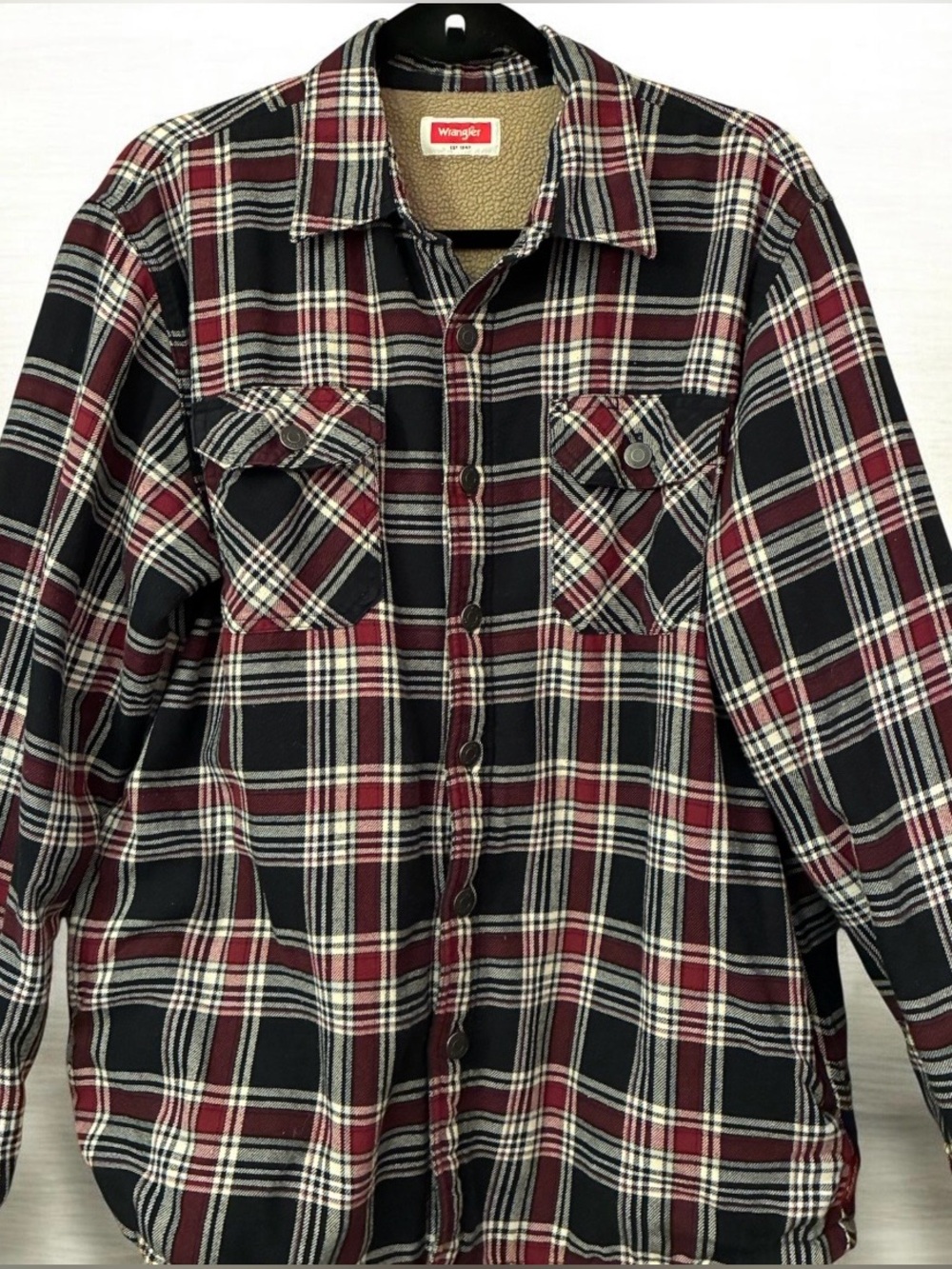 Wrangler Black, Red and Cream Plaid Sherpa-Lined Jacket